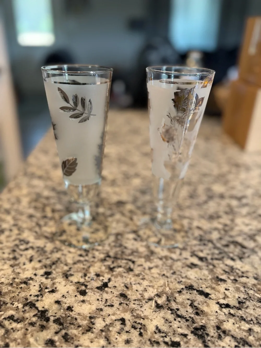 Libbey Frosted Glasses with Silver and gold foliage